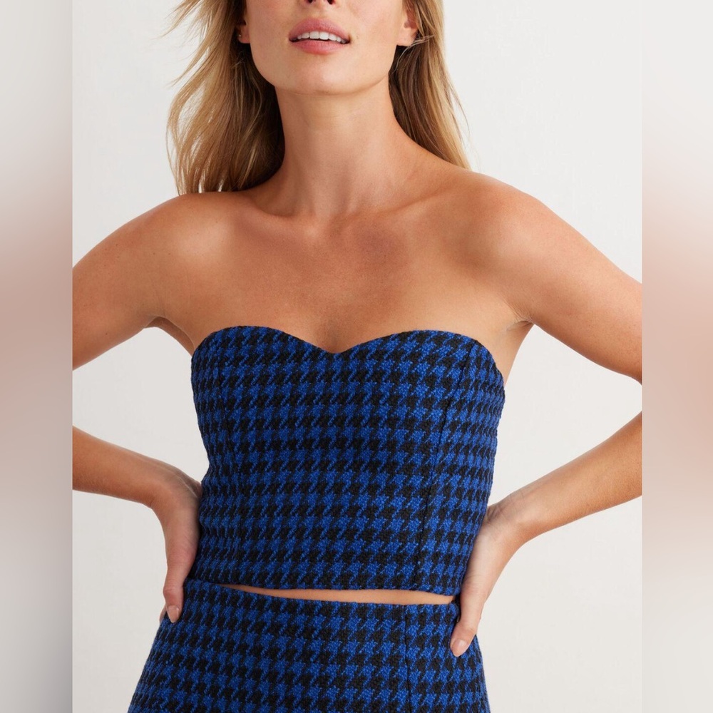 Dynamite Houndstooth Bustier Blue Houndstooth Top NWT